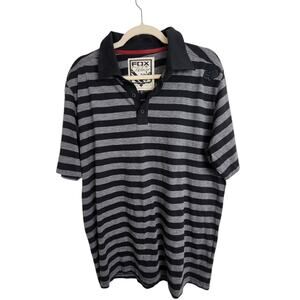 Fox Polo Shirt Men L Black Gray Striped Polo Shirt Short Sleeve Polo Shirt